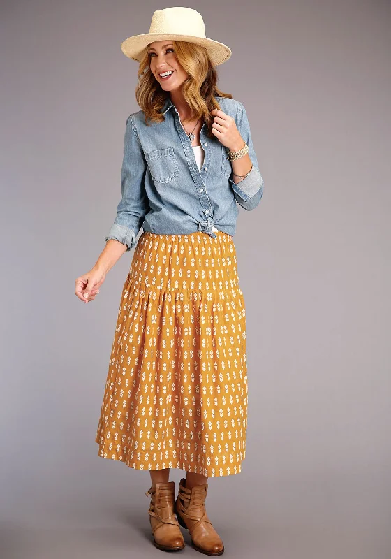 Stetson Womens Yellow 100% Cotton Aztec Schiffli Skirt denim skirt casual