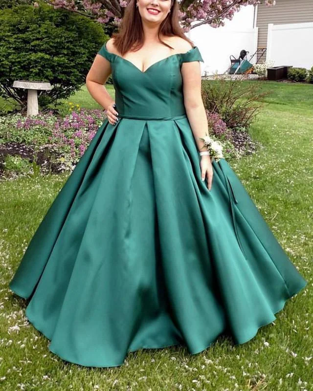 Long Satin Off-The-Shoulder Ball Gown Prom Dresses Plus Size Tunics Sophisticated sleek