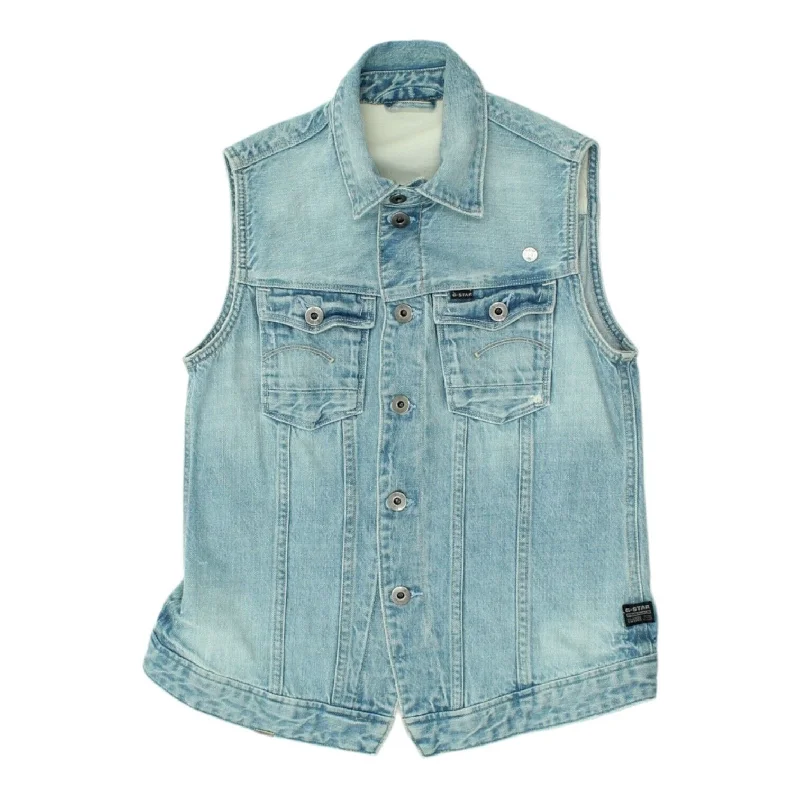 G-Star Womens Blue Denim Sleeveless Jacket | Vintage Designer Vest Waistcoat VTG Fleece Jacket Down Jacket Feather Jacket G-Star Womens Blue Denim Sleeveless Jacket | Vintage Designer Vest Waistcoat VTG Fleece Jacket Down Jacket Feather Jacket