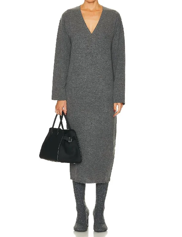 Cocoon Sweater Dress In Heather Grey Cashmere Blend Cotton Blend Poly Blend