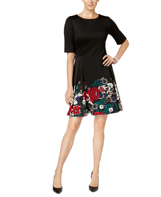 Charter Club Petite Floral-Hem Fit & Flare Dress (Black Combo, Petite) Tunics stripes playful