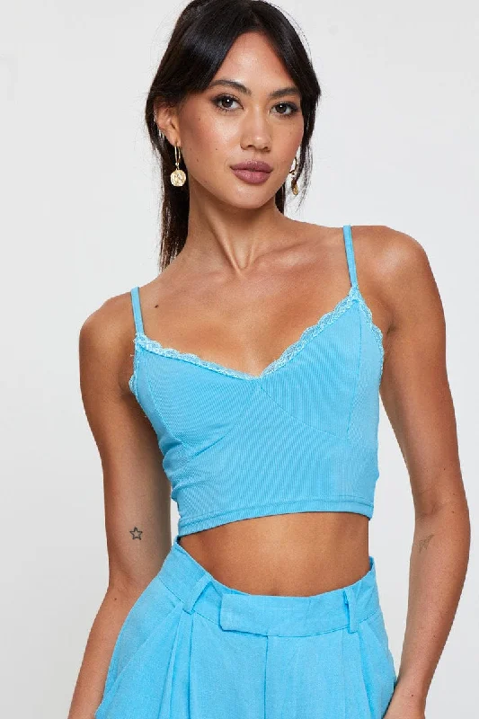 Blue Crop Top Lace Satin Fabric Silk Fabric Chiffon Fabric