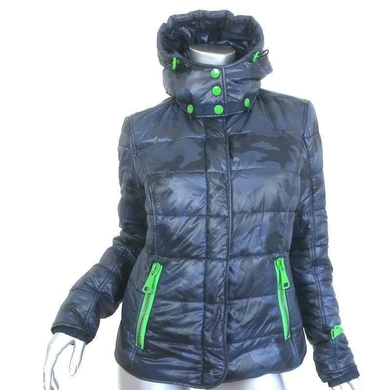 Authier Taormina Camo Hooded Puffer Jacket Navy Size 44 Bomber Jacket Anorak Windbreaker Authier Taormina Camo Hooded Puffer Jacket Navy Size 44 Bomber Jacket Anorak Windbreaker