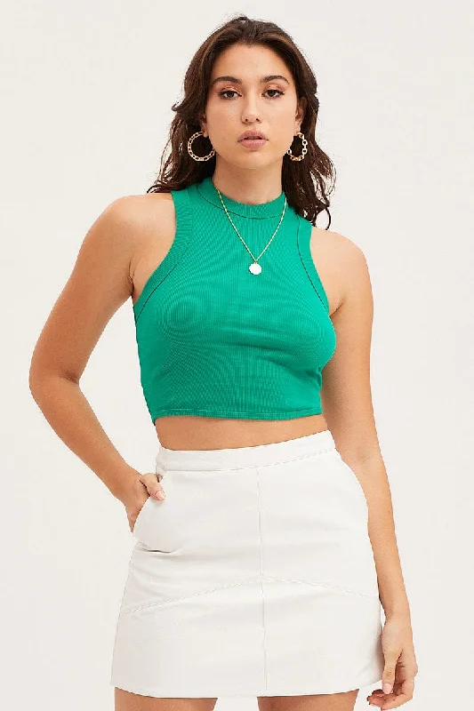 Green Crop Top Lace Blend Ribbed Blend Corduroy Blend