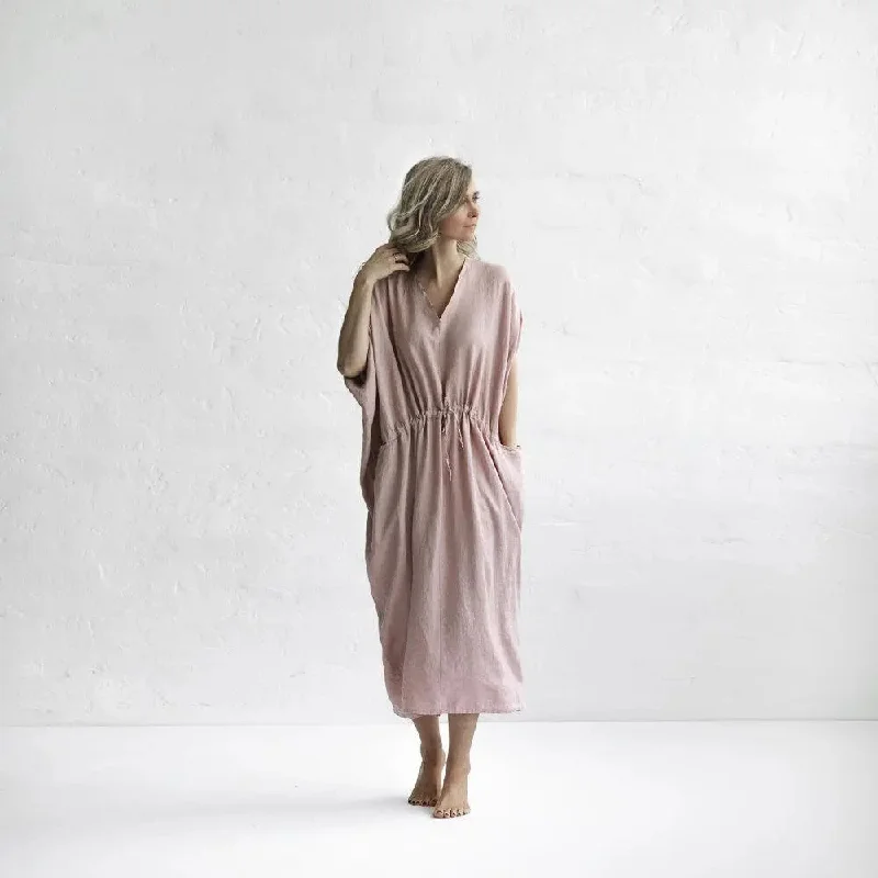 Pink drawstring waist linen dress by Seaside Tones Floral Print girly