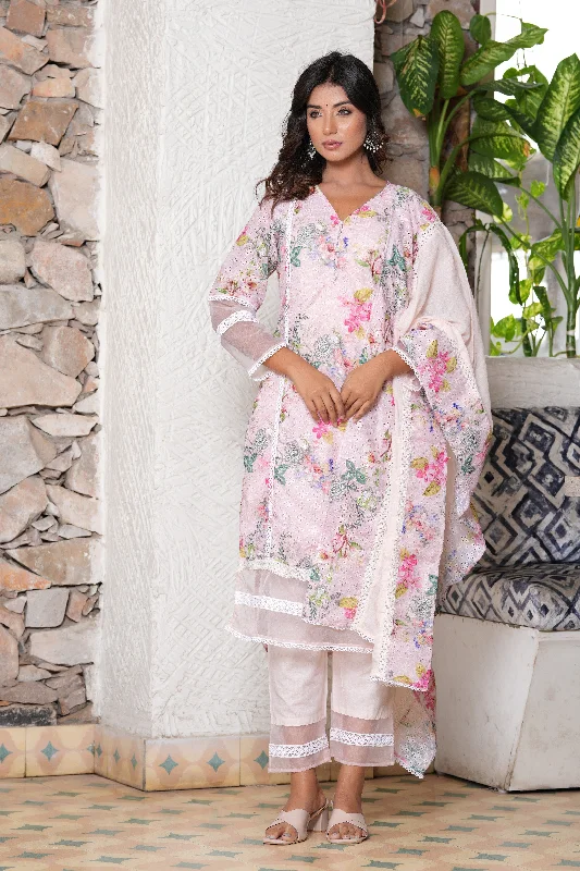 Women's Ethnic Motifs Yoke Design Thread Work Pleated A-Line Kurta With Trousers Dupatta - Hatheli Trousers Yoga Stretchy Women's Ethnic Motifs Yoke Design Thread Work Pleated A-Line Kurta With Trousers Dupatta - Hatheli Trousers Yoga Stretchy