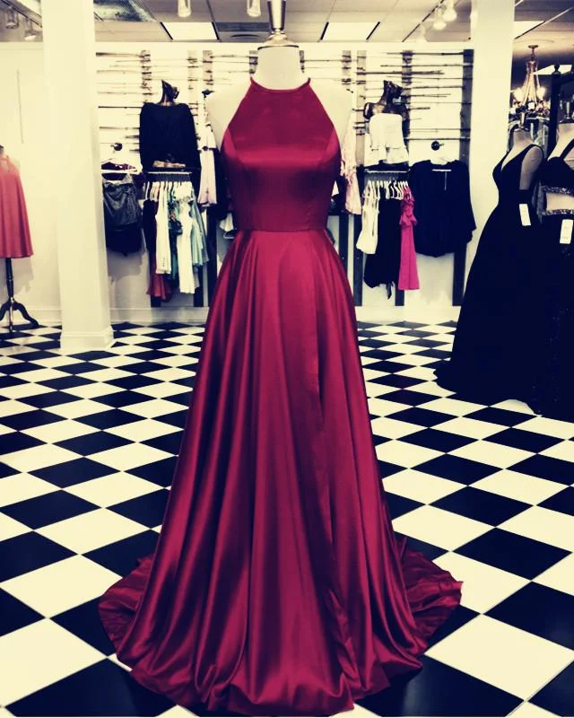 Long Satin Halter Prom Dresses Leg Split Evening Gowns Tunics Luxurious high-end