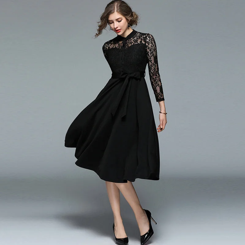 Women's Hollowed-out Lace Patchwork Lace Up Large Skirt patchwork skirt art
