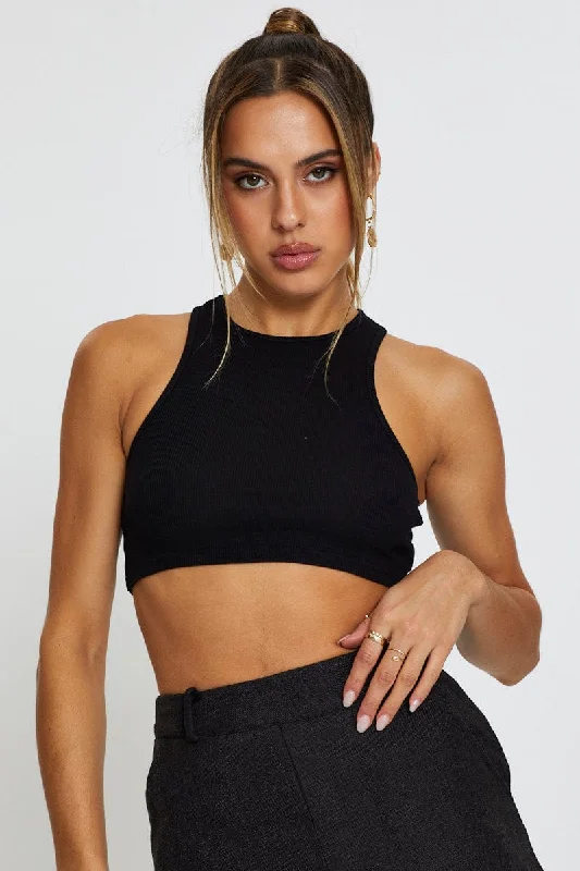 Black Crop Top Collared Crop Top Boat Neck A-Line
