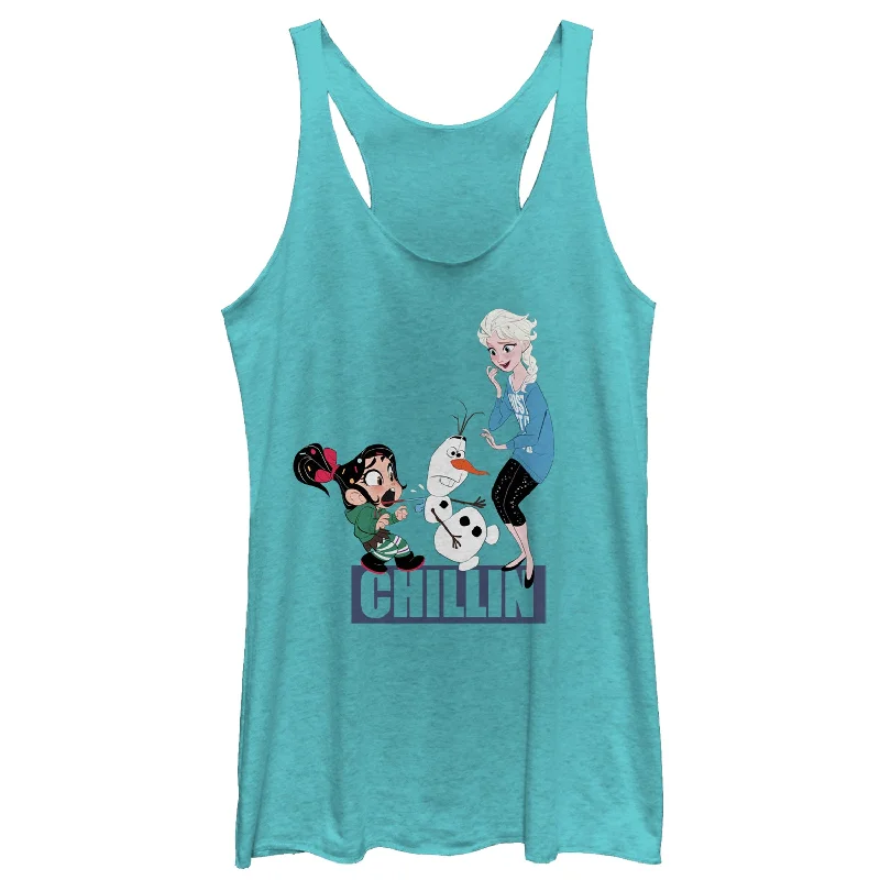 Women's Ralph Breaks the Internet Elsa Chillin Racerback Tank Top glitter tank top