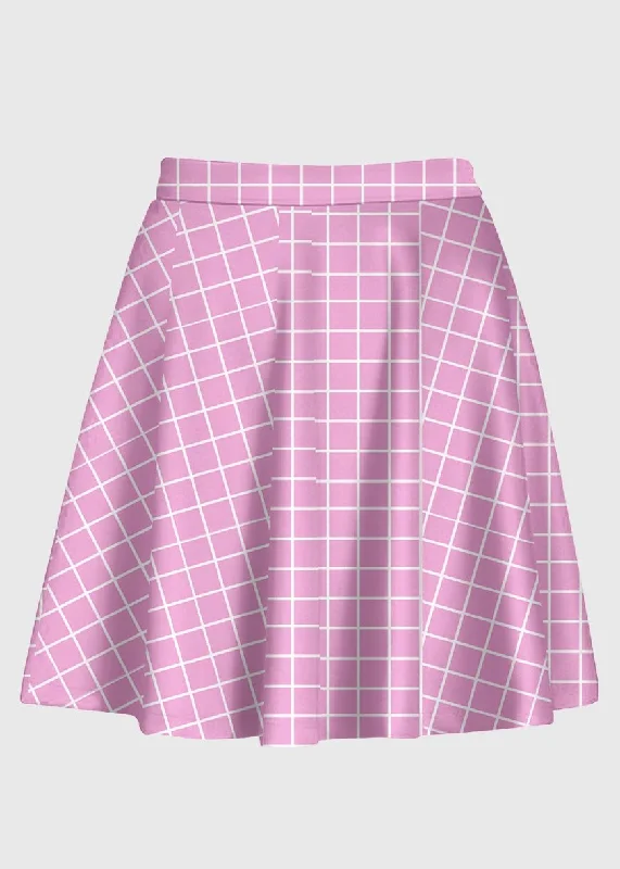 Cute Pastel Pink Grid  High Waist Skirt silk skirt lustrous