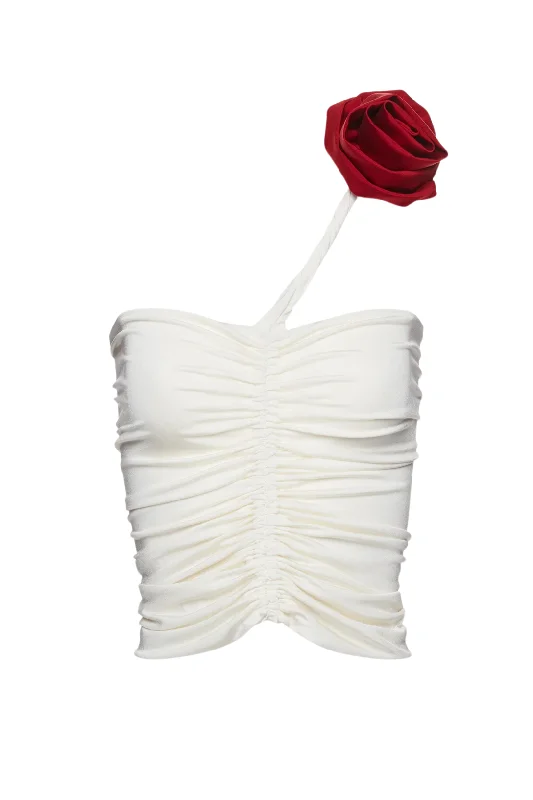 Ruched Jersey One Shoulder Top | Cream Evening Jersey Tee