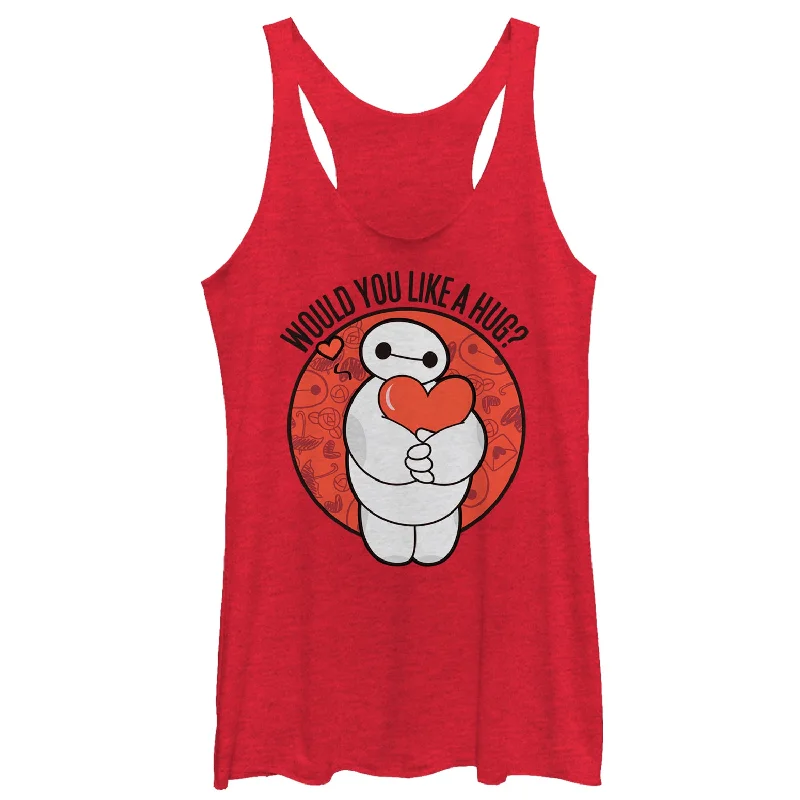 Women's Big Hero 6 Valentine's Baymax Likes Hugs Racerback Tank Top navy tank top