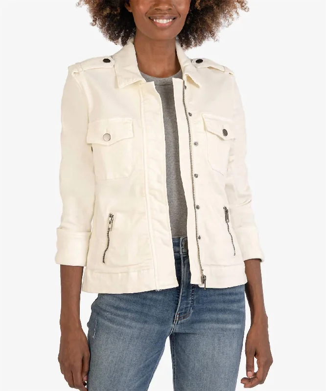 Amanda Utility Denim Jacket In Ecru Tailored Jacket Straight Jacket A-Line Jacket