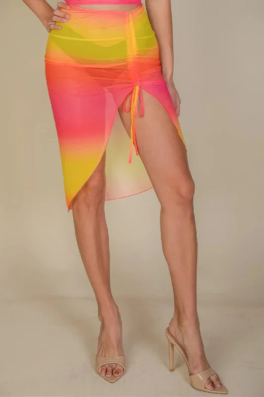 Sexy Sheer Mesh Drawstring Ruched Skirt corduroy skirt textured