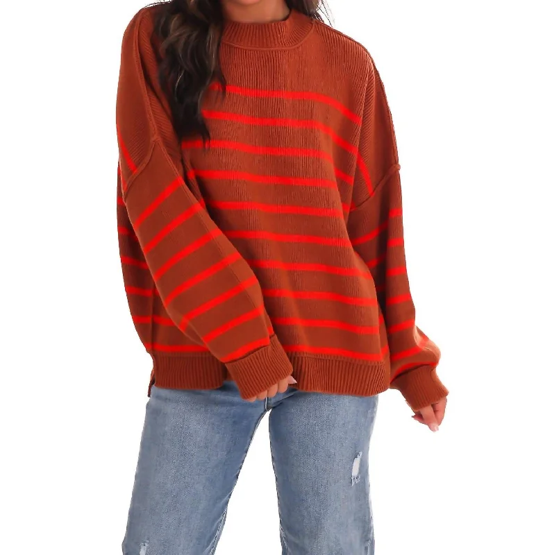 Playful Charm Stripe Sweater In Caramel/orange Lightweight Heavyweight Midweight