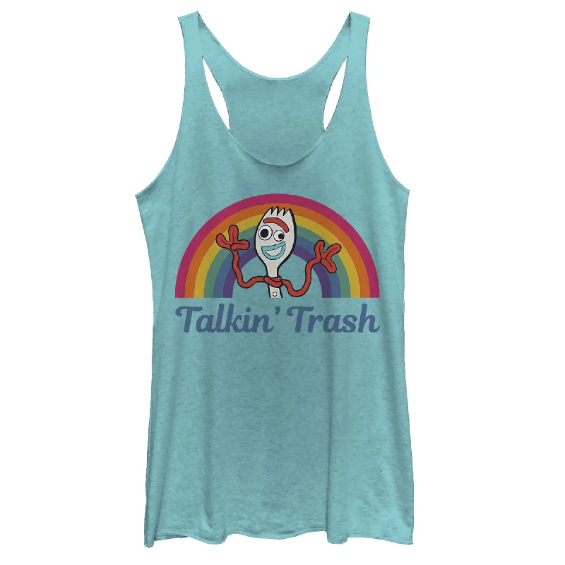 Women's Toy Story Forky Talkin' Trash Rainbow Racerback Tank Top graphic tank top