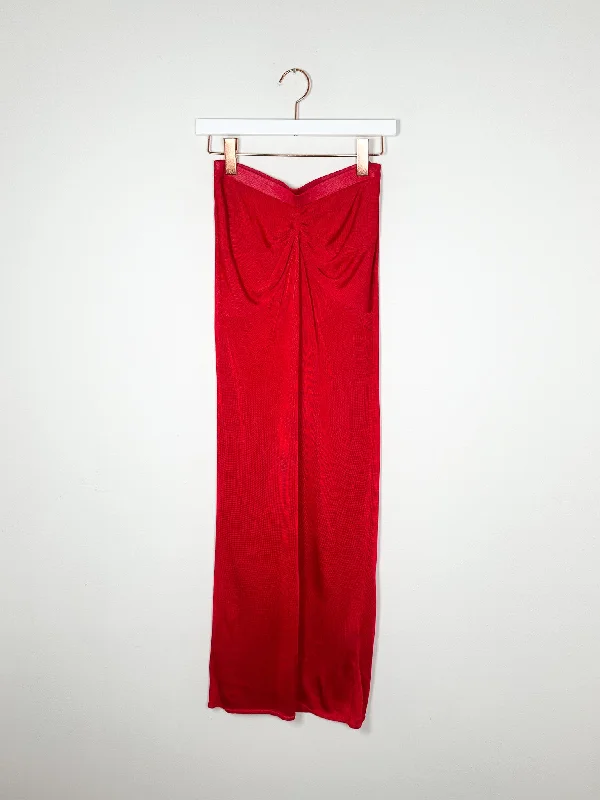 Auteur - Quinn Skirt - Red silk skirt lustrous
