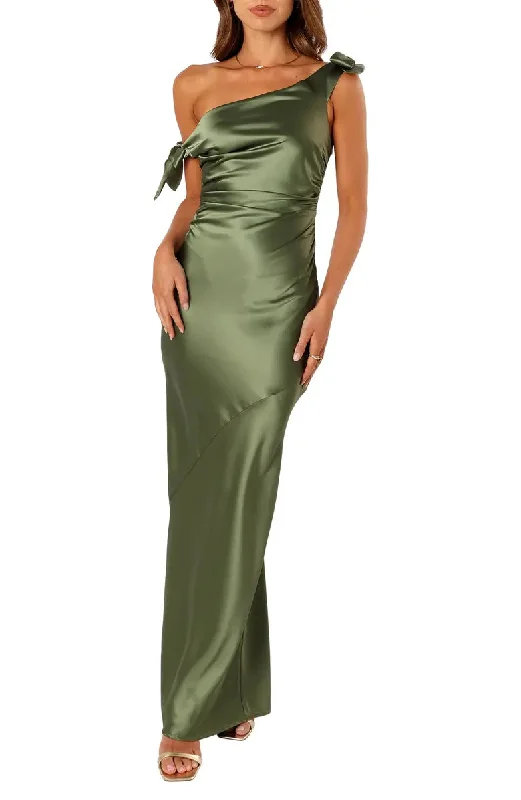 A noble one shoulder off the shoulder satin bow long evening dress Tunics Chinos classic A noble one shoulder off the shoulder satin bow long evening dress Tunics Chinos classic