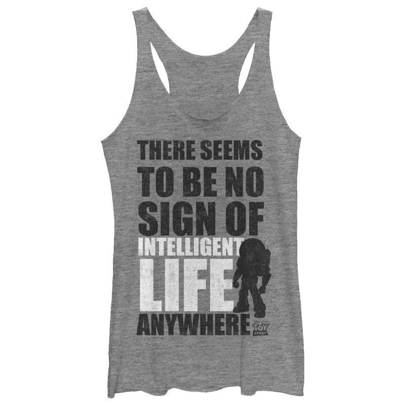 Women's Toy Story No Intelligent Life Silhouette Racerback Tank Top grey tank top