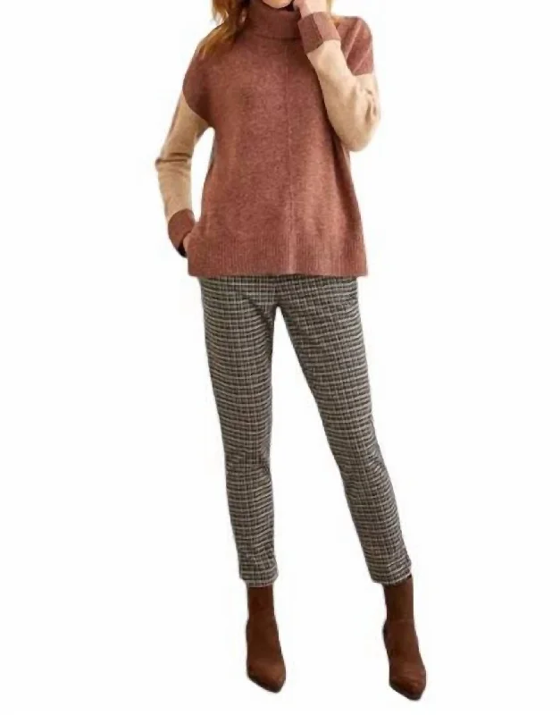 Turtleneck Colorblock Sweater In Copper Toggled Drawstring Belted
