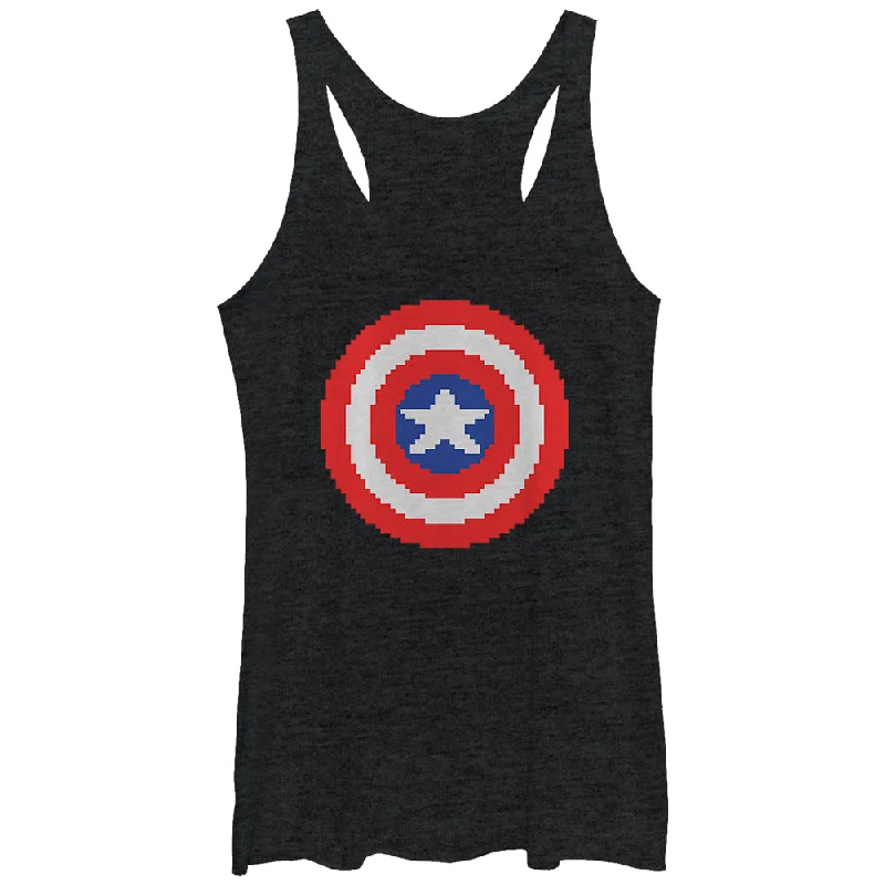 Women's Marvel Captain America Pixelated Shield Racerback Tank Top cold shoulder tank