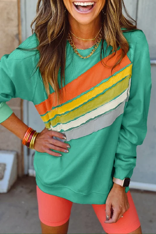 Mint Green Rainbow Colorblock Striped Pullover Sweatshirt Hoodie Dress Longline Feminine Mint Green Rainbow Colorblock Striped Pullover Sweatshirt Hoodie Dress Longline Feminine