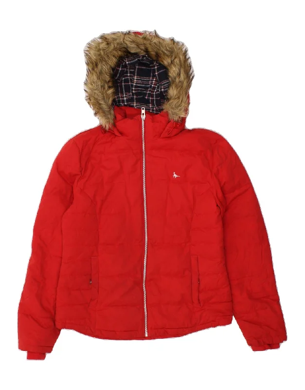 JACK WILLS Womens Loose Fit Hooded Padded Jacket UK 8 Small Red Polyester Ribbed Jacket Pleated Jacket Ruffled Jacket JACK WILLS Womens Loose Fit Hooded Padded Jacket UK 8 Small Red Polyester Ribbed Jacket Pleated Jacket Ruffled Jacket