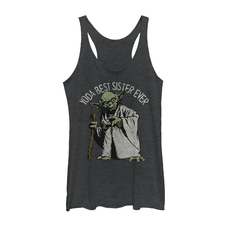 Women's Star Wars Yoda Best Sister Ever Racerback Tank Top turquoise tank top