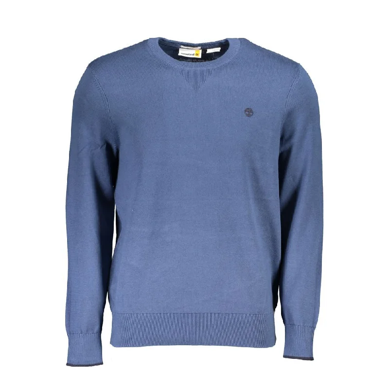 Blue Cotton Sweater Collared Crew Neck Turtle Neck