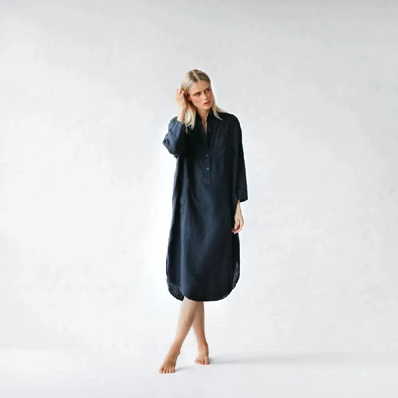 Linen shirt-dress navy by Seaside Tones Tunics Silk luxurious