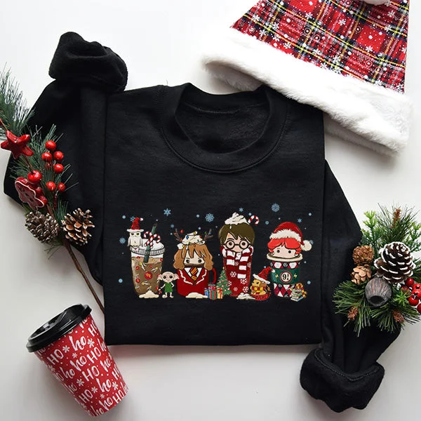 Wizard Christmas Latte Sweatshirt, Cute Christmas Sweaters, Sizes S to 5XL Terry Blend Velvet Blend Canvas Blend