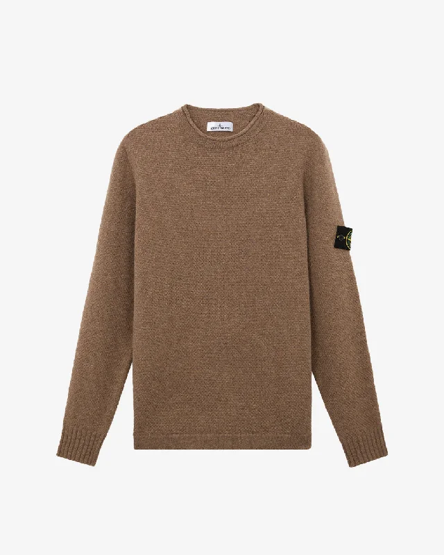 Lambswool Crewneck Sweater Walnut Brown Boat Neck Shawl Collar Notched Collar