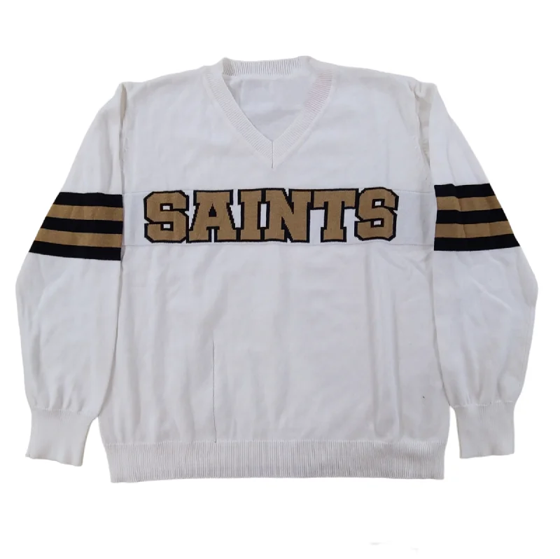 Sparkle City Saints White V Neck Jersey Sweater Iron Safe Non-Iron Wrinkle Free