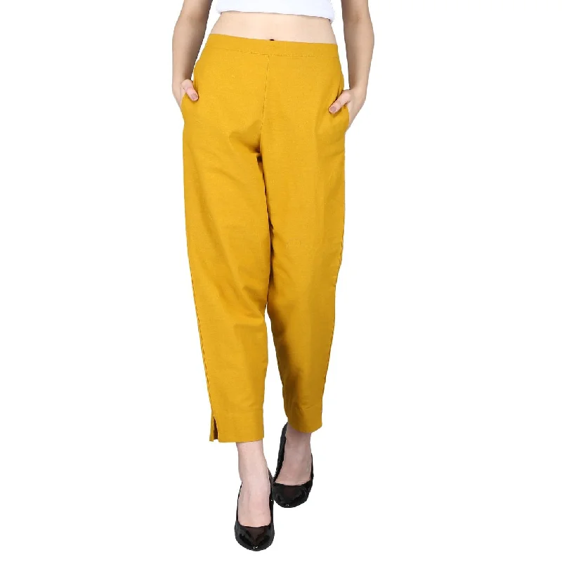 Women's Khadi Cotton Solids Regular Fit Trouser Pants - Maaesa Trousers Bridal Satin