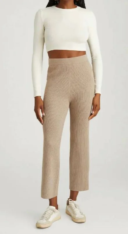 Gabby Sweater Pants In Cashew Heather Stretchy Elastic Breathable
