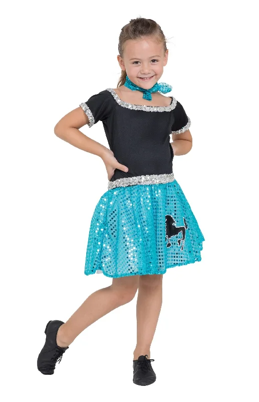 Rock and Roll Sequin Dress Turquoise Poodle Girl Costume Tunics Cozy comfortable