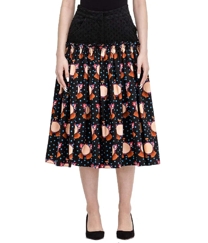 Black Graphic Printed Denim Skirt tulle skirt dreamy
