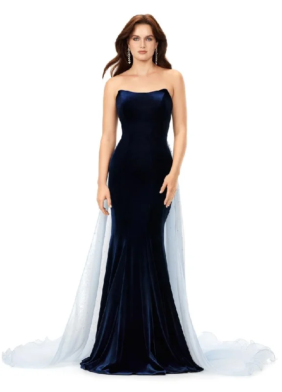 Ashley Lauren 11311 Strapless Velvet Gown with Organza Overskirt corduroy skirt durable