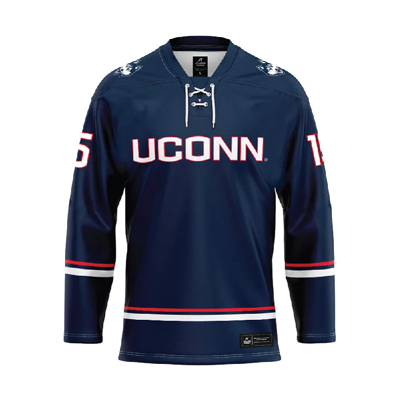 UConn - NCAA Women's Ice Hockey : Meghane Duchesne Chalifoux - Navy Hockey Jersey Seasonal Jersey Tee UConn - NCAA Women's Ice Hockey : Meghane Duchesne Chalifoux - Navy Hockey Jersey Seasonal Jersey Tee