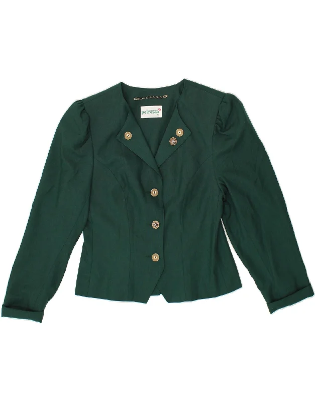 PETRESSA Womens 3 Button Bolero Jacket EU 36 Small Green Polyester Insulated Jacket Fitted Jacket Loose Jacket PETRESSA Womens 3 Button Bolero Jacket EU 36 Small Green Polyester Insulated Jacket Fitted Jacket Loose Jacket