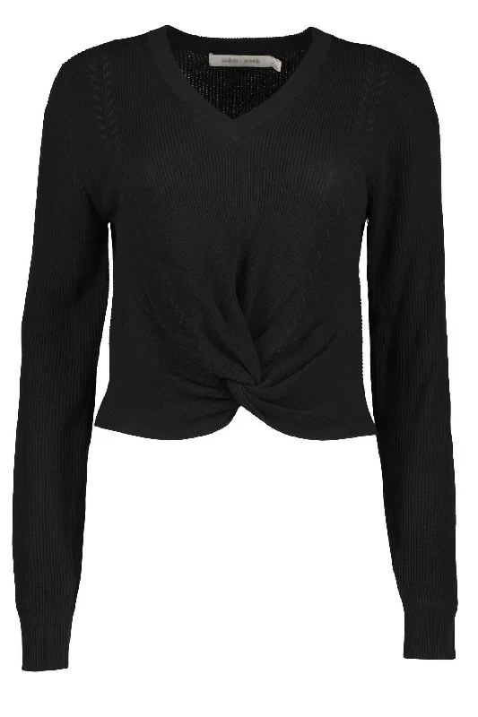 Women Mateo Twist Front Sweater In Black Glossy Satin Silk