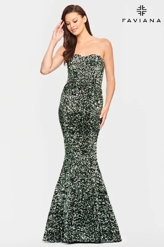 Long Velvet Sequin Strapless Dress With Mermaid Skirt Tunics Spring floral