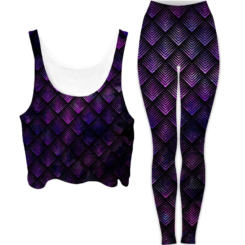 Galactic Dragon Scale Purple Crop Top and Leggings Combo Cashmere Blend Cotton Blend Poly Blend