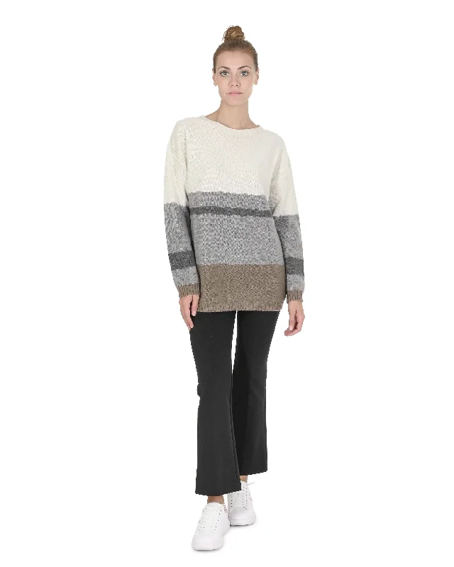 Crown of Edinburgh Cashmere Womens Boat Neck Sweater COE 0017 GREY/CREAM/ TAUPE Toggled Drawstring Belted Crown of Edinburgh Cashmere Womens Boat Neck Sweater COE 0017 GREY/CREAM/ TAUPE Toggled Drawstring Belted