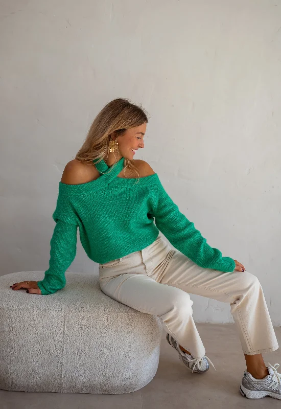 Green Piper Sweater Seamless Knitted Crochet