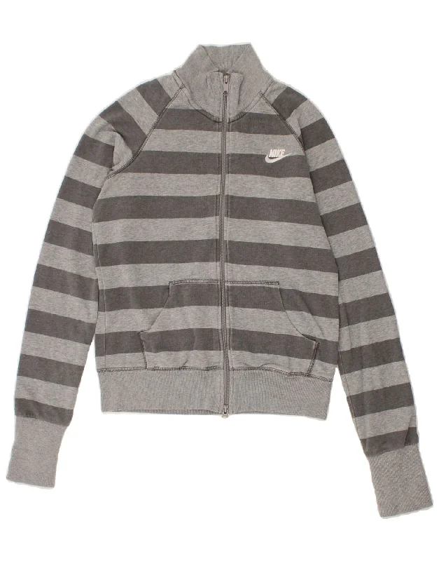 NIKE Womens Tracksuit Top Jacket UK 14/16 Large Grey Striped Cotton Hooded Jacket Caped Jacket Shawl Collar Jacket NIKE Womens Tracksuit Top Jacket UK 14/16 Large Grey Striped Cotton Hooded Jacket Caped Jacket Shawl Collar Jacket