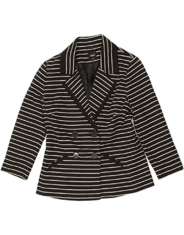 OASIS Womens 3/4 Sleeve Blazer Jacket UK 10 Small  Black Striped Cotton Fabric Linen Fabric Terry Fabric