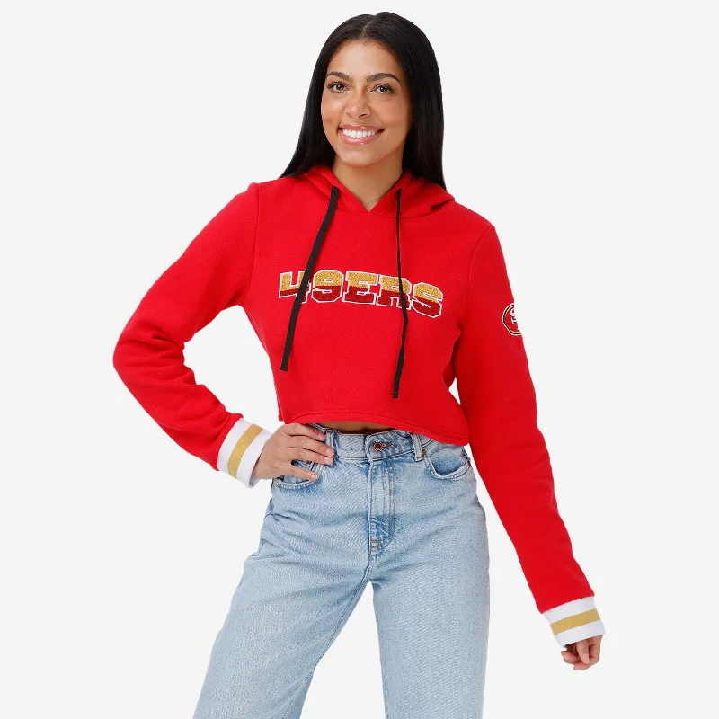 San Francisco 49ers Womens Cropped Chenille Hoodie Graphic Hoodie Design Print