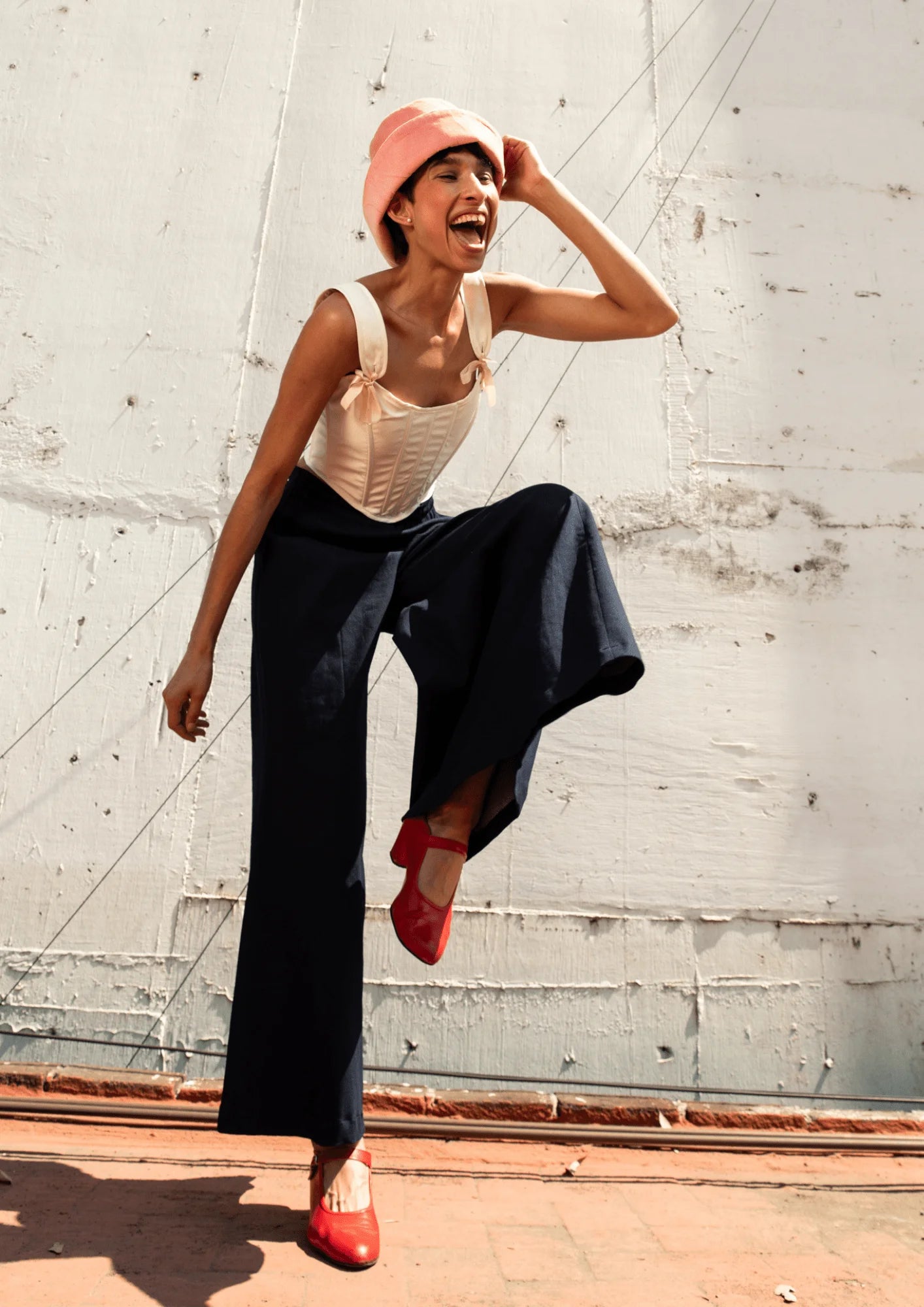 FLAMING FLOWER FLARED DENIM TROUSERS Trousers Corduroy Warm